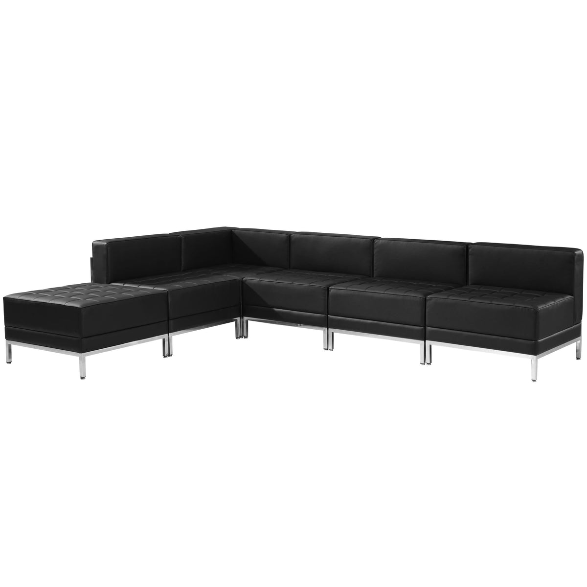 Flash Furniture ZB-IMAG-SECT-SET10-GG 6 Piece Black LeatherSoft Modular Sectional Configuration - Stainless Steel Legs - Main view