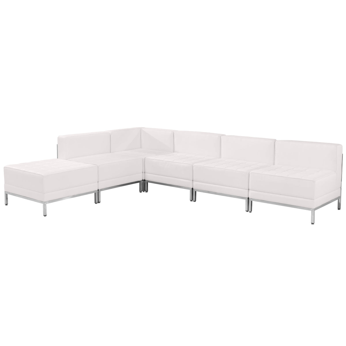 Flash Furniture ZB-IMAG-SECT-SET10-WH-GG 6 Piece White LeatherSoft Modular Sectional Configuration - Stainless Steel Legs (Melrose White) - Main view