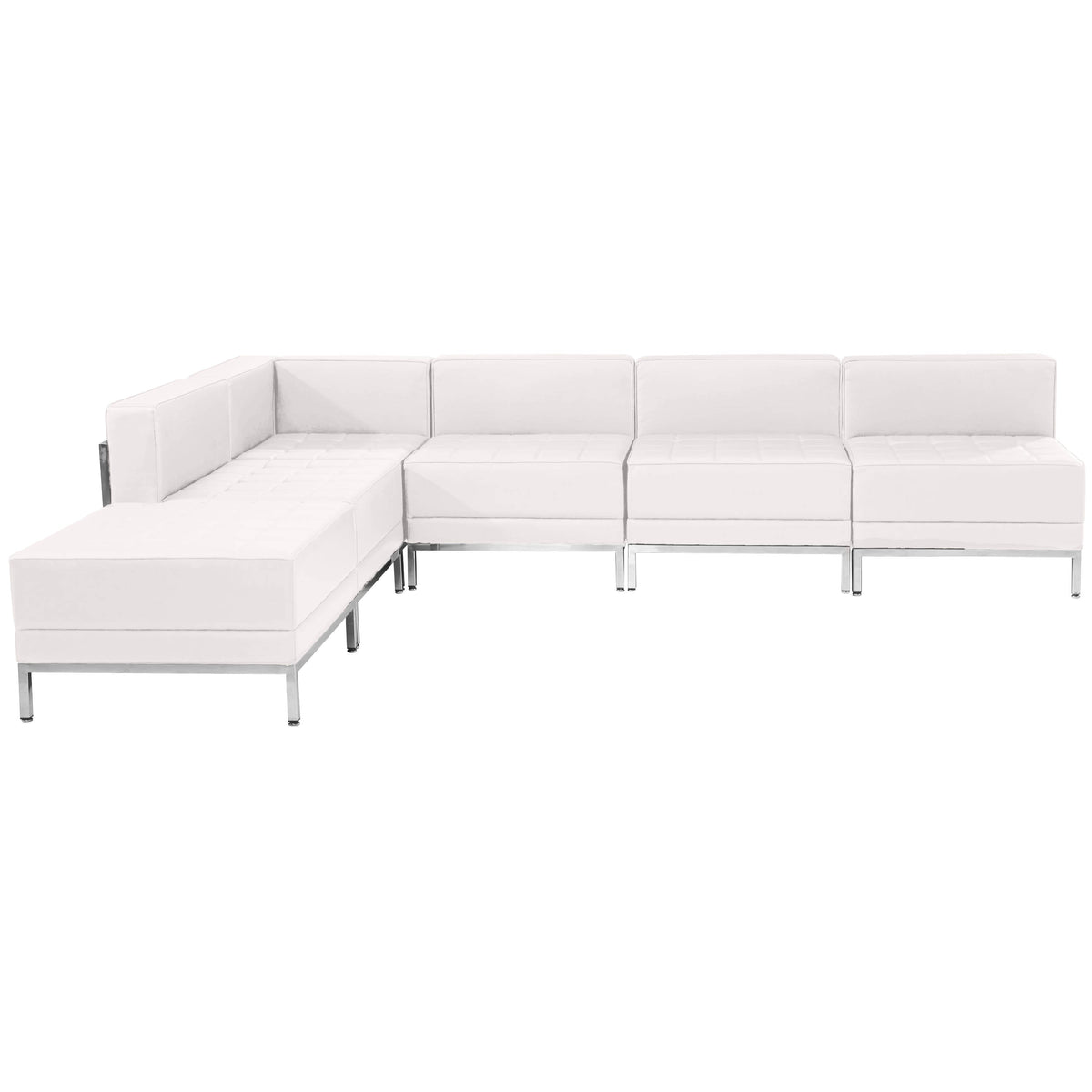 Flash Furniture ZB-IMAG-SECT-SET10-WH-GG 6 Piece White LeatherSoft Modular Sectional Configuration - Stainless Steel Legs (Melrose White) - View 2