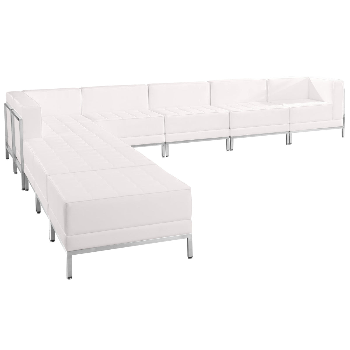 Flash Furniture ZB-IMAG-SECT-SET11-WH-GG 9 Piece White LeatherSoft Modular Sectional Configuration - Stainless Steel Legs (Melrose White) - Main view