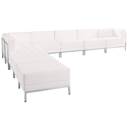 Flash Furniture ZB-IMAG-SECT-SET11-WH-GG 9 Piece White LeatherSoft Modular Sectional Configuration - Stainless Steel Legs (Melrose White) - Main view