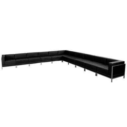 Flash Furniture ZB-IMAG-SECT-SET2-GG 11 PC Black LeatherSoft Modular Sectional Configuration - Stainless Steel Legs - Main view