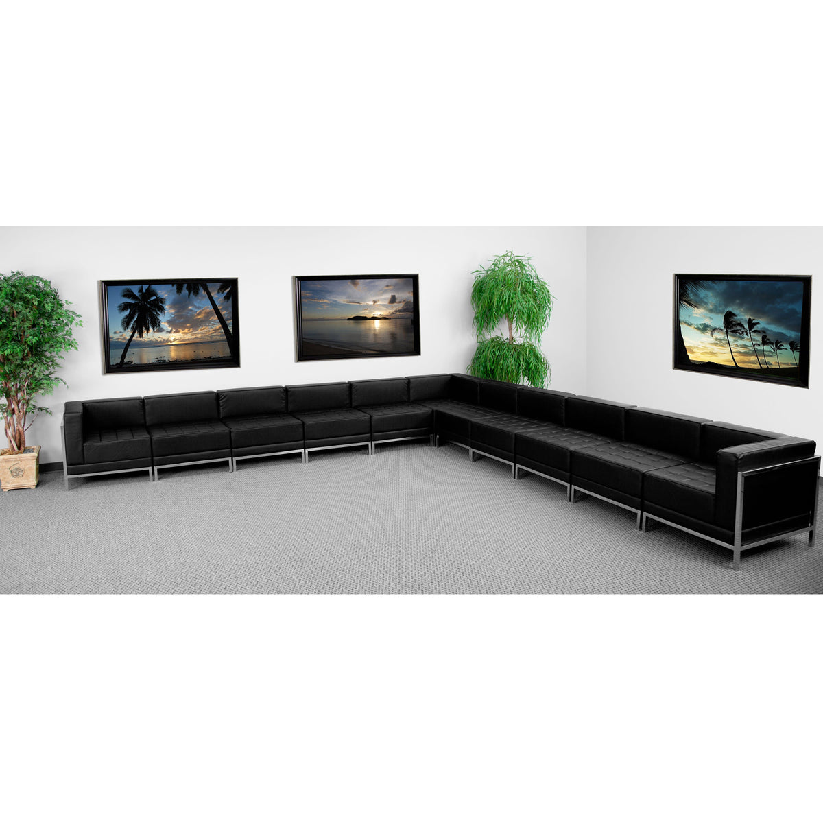 Flash Furniture ZB-IMAG-SECT-SET2-GG 11 PC Black LeatherSoft Modular Sectional Configuration - Stainless Steel Legs - View 2