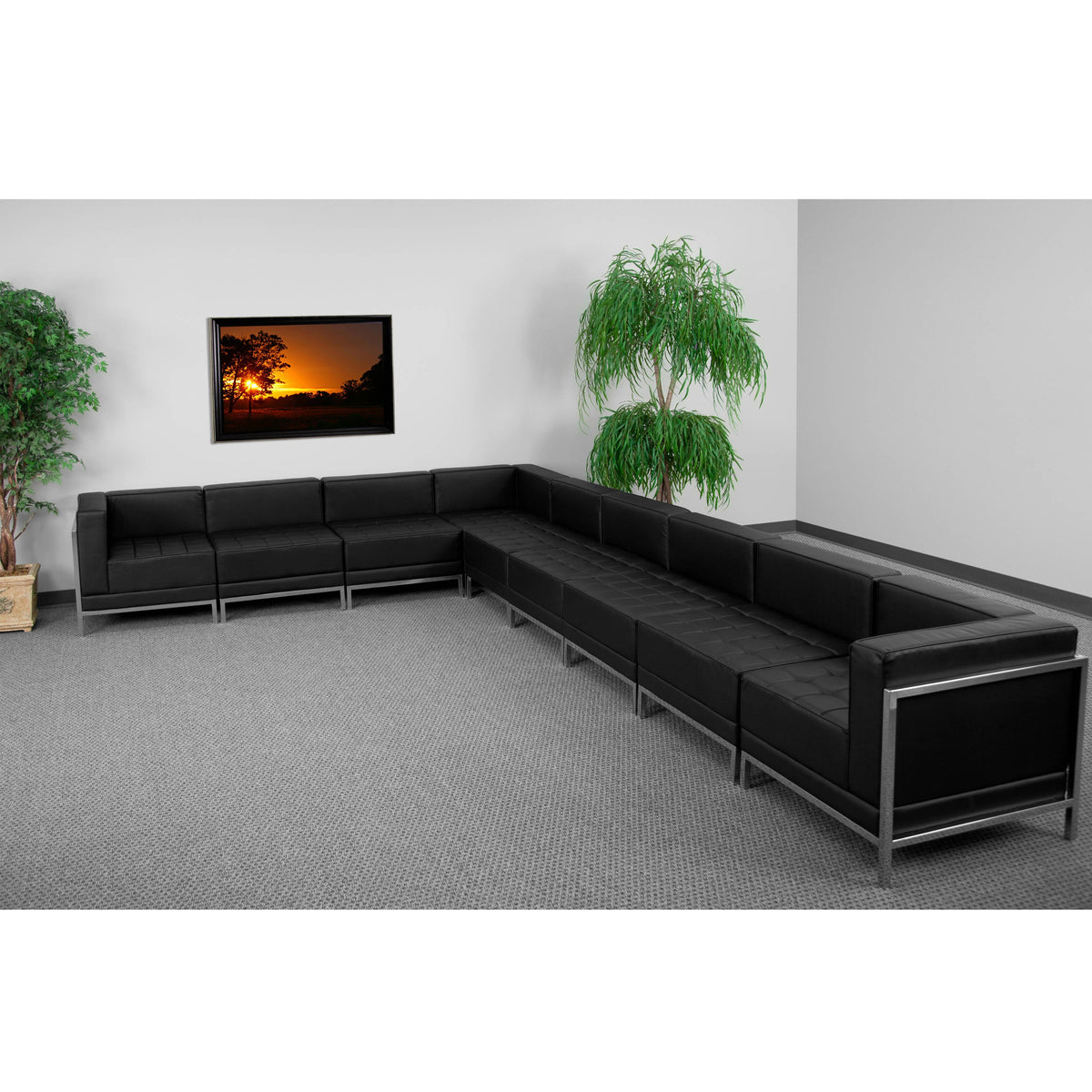 Flash Furniture ZB-IMAG-SECT-SET3-GG 9 Piece Black LeatherSoft Modular Sectional Configuration - Stainless Steel Legs - View 2