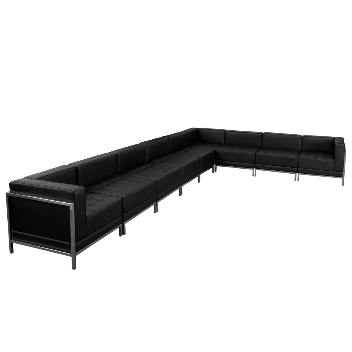 Flash Furniture ZB-IMAG-SECT-SET4-GG 9 Piece Black LeatherSoft Modular Sectional Configuration - Stainless Steel Legs - Main view