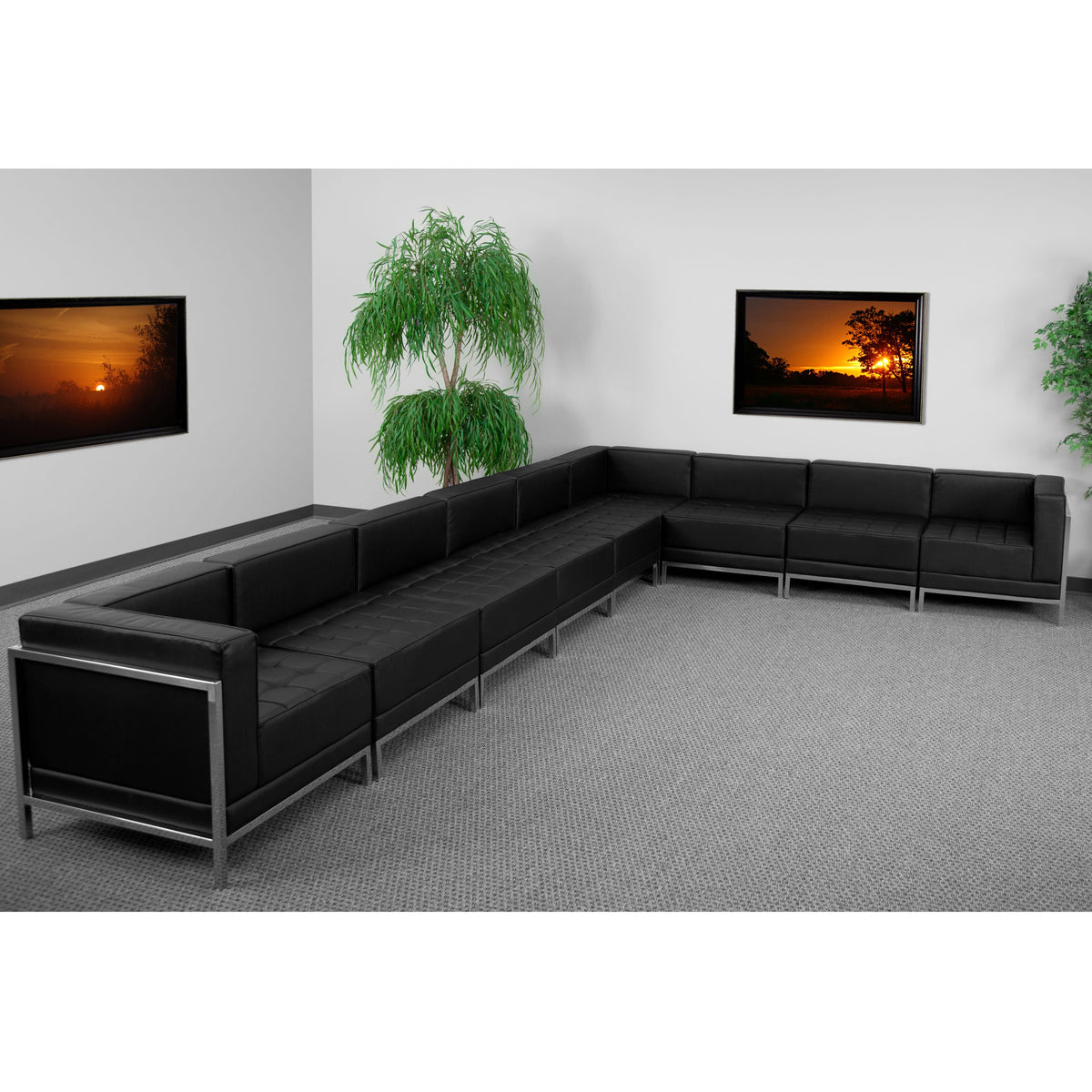Flash Furniture ZB-IMAG-SECT-SET4-GG 9 Piece Black LeatherSoft Modular Sectional Configuration - Stainless Steel Legs - View 2