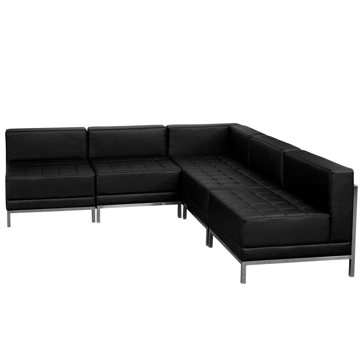 Flash Furniture ZB-IMAG-SECT-SET5-GG 5 Piece Black LeatherSoft Modular Sectional Configuration - Stainless Steel Legs - Main view