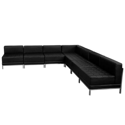 Flash Furniture ZB-IMAG-SECT-SET6-GG 7 Piece Black LeatherSoft Modular Sectional Configuration - Stainless Steel Legs - Main view