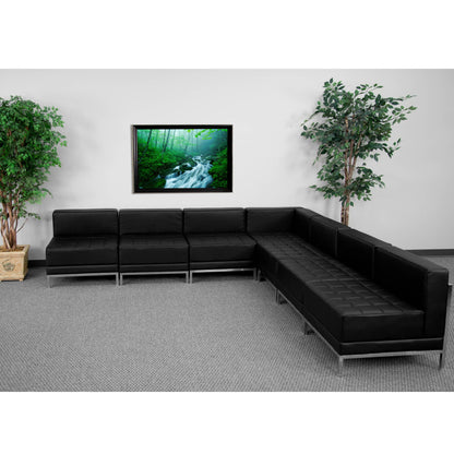 Flash Furniture ZB-IMAG-SECT-SET6-GG 7 Piece Black LeatherSoft Modular Sectional Configuration - Stainless Steel Legs - View 2