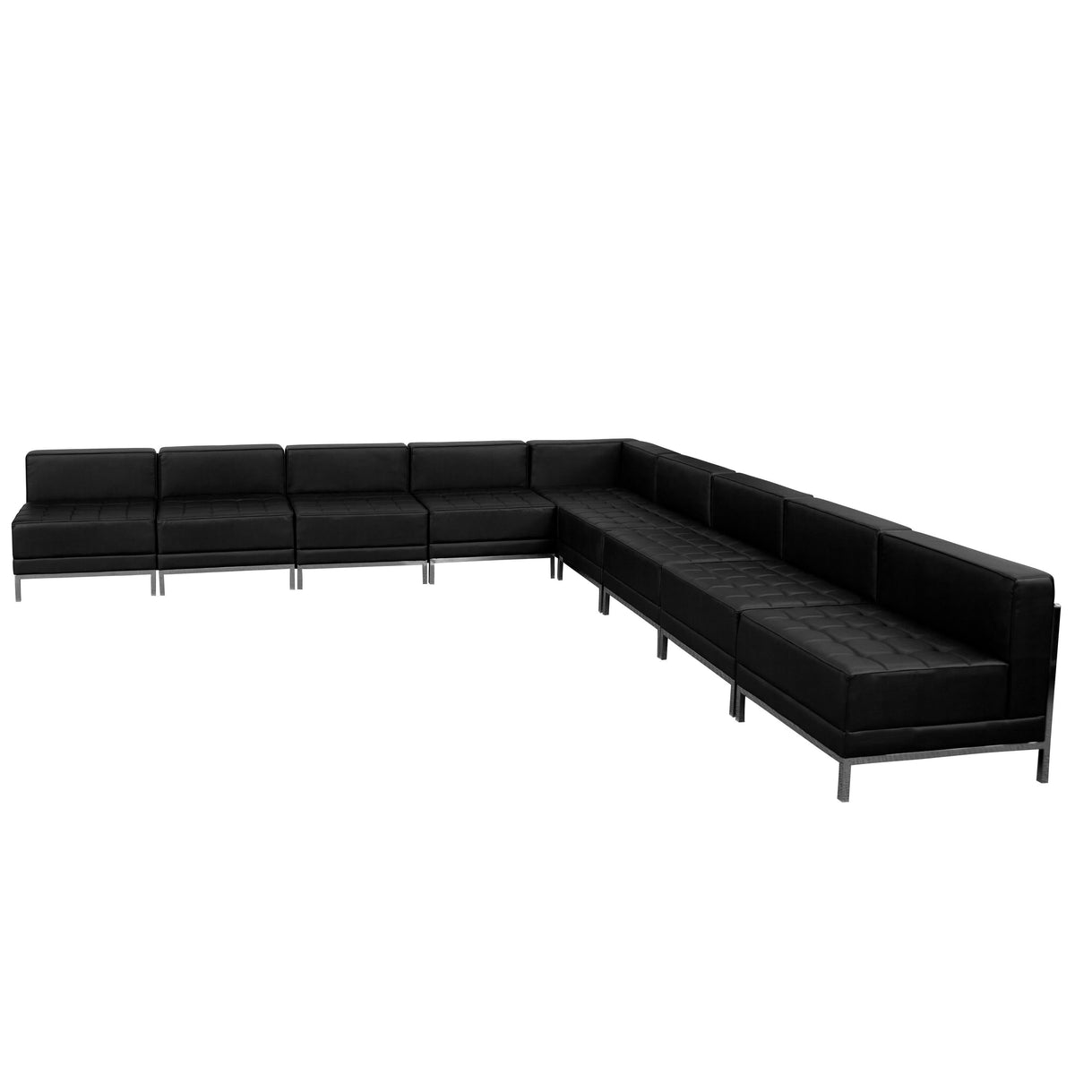 Flash Furniture ZB-IMAG-SECT-SET7-GG 9 Piece Black LeatherSoft Modular Sectional Configuration - Stainless Steel Legs - Main view