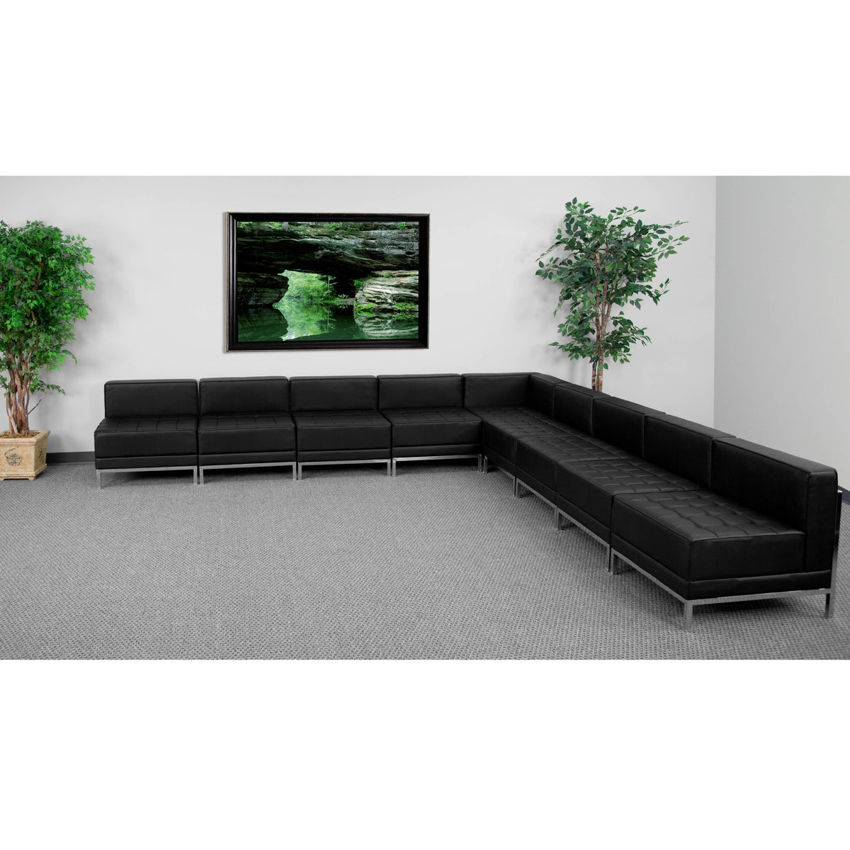 Flash Furniture ZB-IMAG-SECT-SET7-GG 9 Piece Black LeatherSoft Modular Sectional Configuration - Stainless Steel Legs - View 2