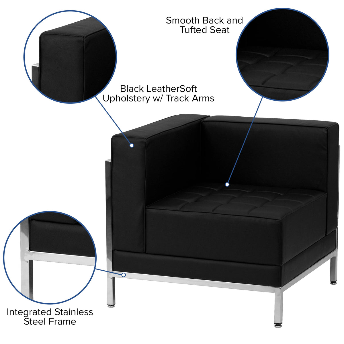 Flash Furniture ZB-IMAG-SECT-SET7-GG 9 Piece Black LeatherSoft Modular Sectional Configuration - Stainless Steel Legs - View 3