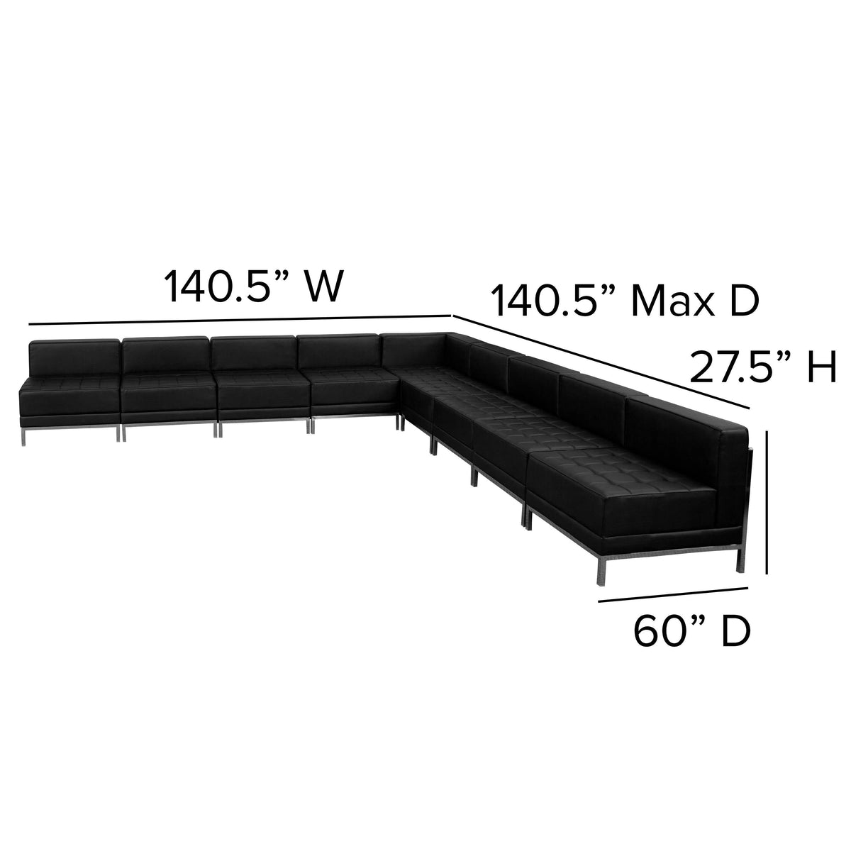 Flash Furniture ZB-IMAG-SECT-SET7-GG 9 Piece Black LeatherSoft Modular Sectional Configuration - Stainless Steel Legs - View 4