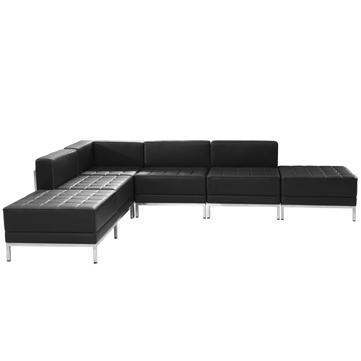 Flash Furniture ZB-IMAG-SECT-SET8-GG 6 Piece Black LeatherSoft Modular Sectional Configuration - Stainless Steel Legs - View 2