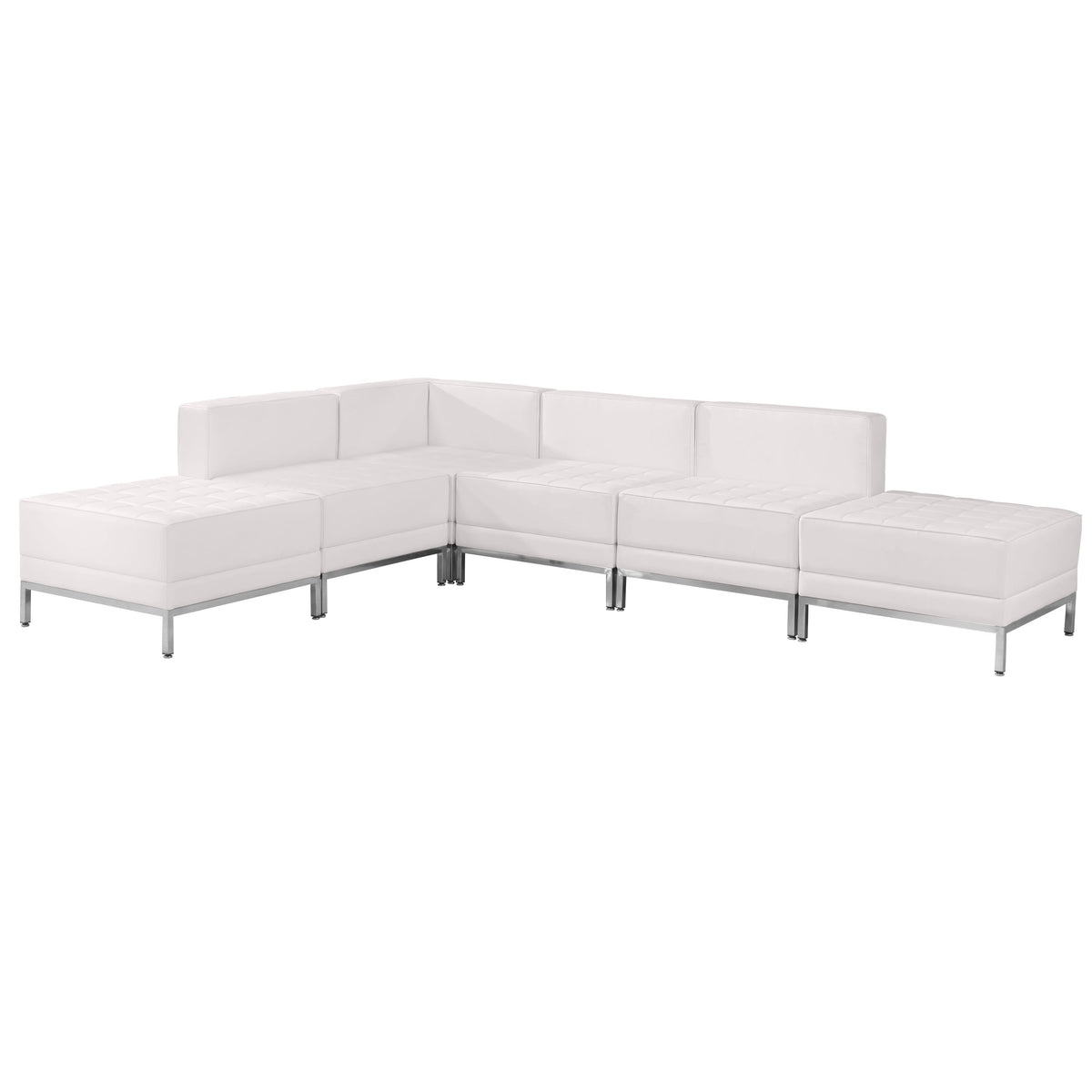 Flash Furniture ZB-IMAG-SECT-SET8-WH-GG 6 Piece White LeatherSoft Modular Sectional Configuration - Stainless Steel Legs (Melrose White) - Main view