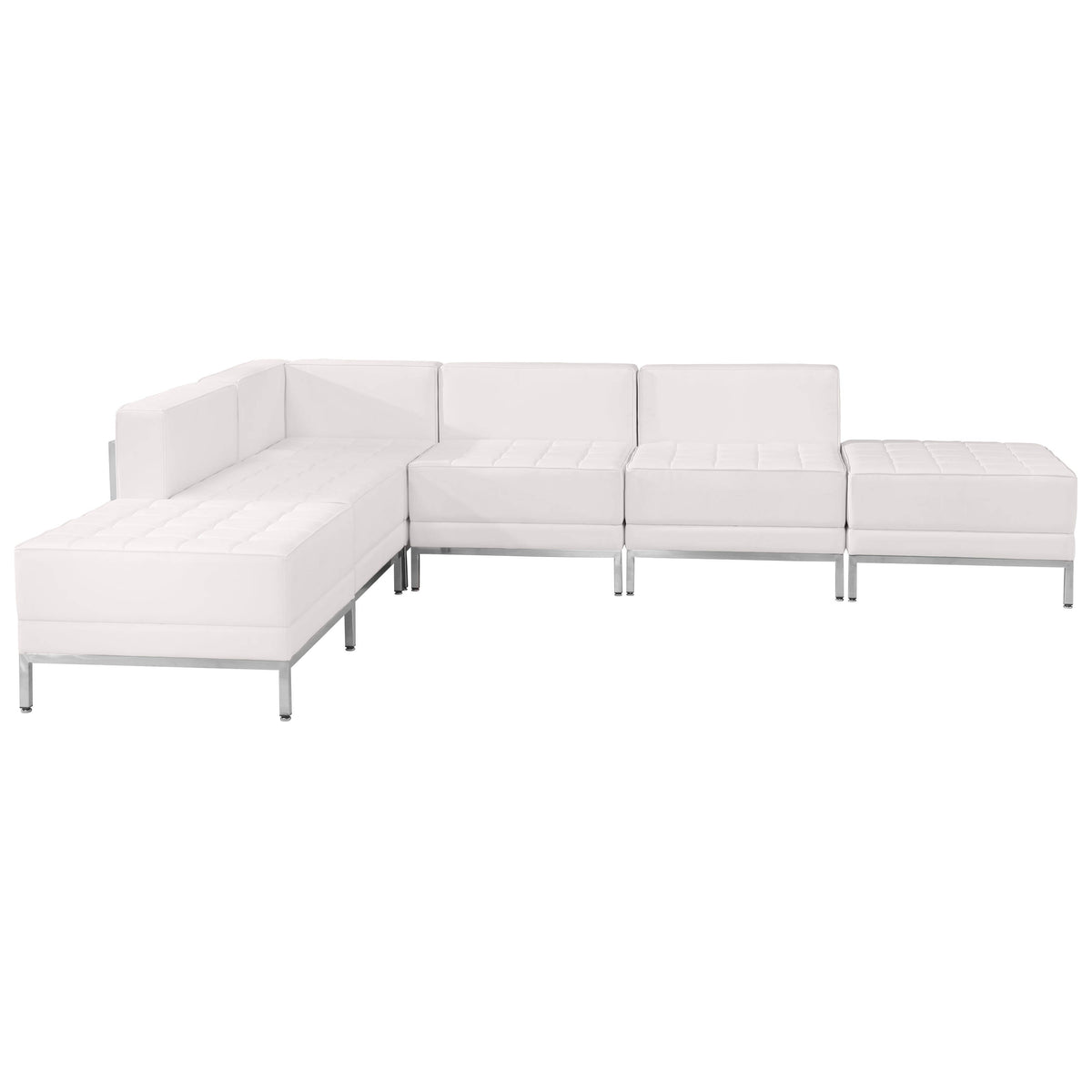 Flash Furniture ZB-IMAG-SECT-SET8-WH-GG 6 Piece White LeatherSoft Modular Sectional Configuration - Stainless Steel Legs (Melrose White) - View 2