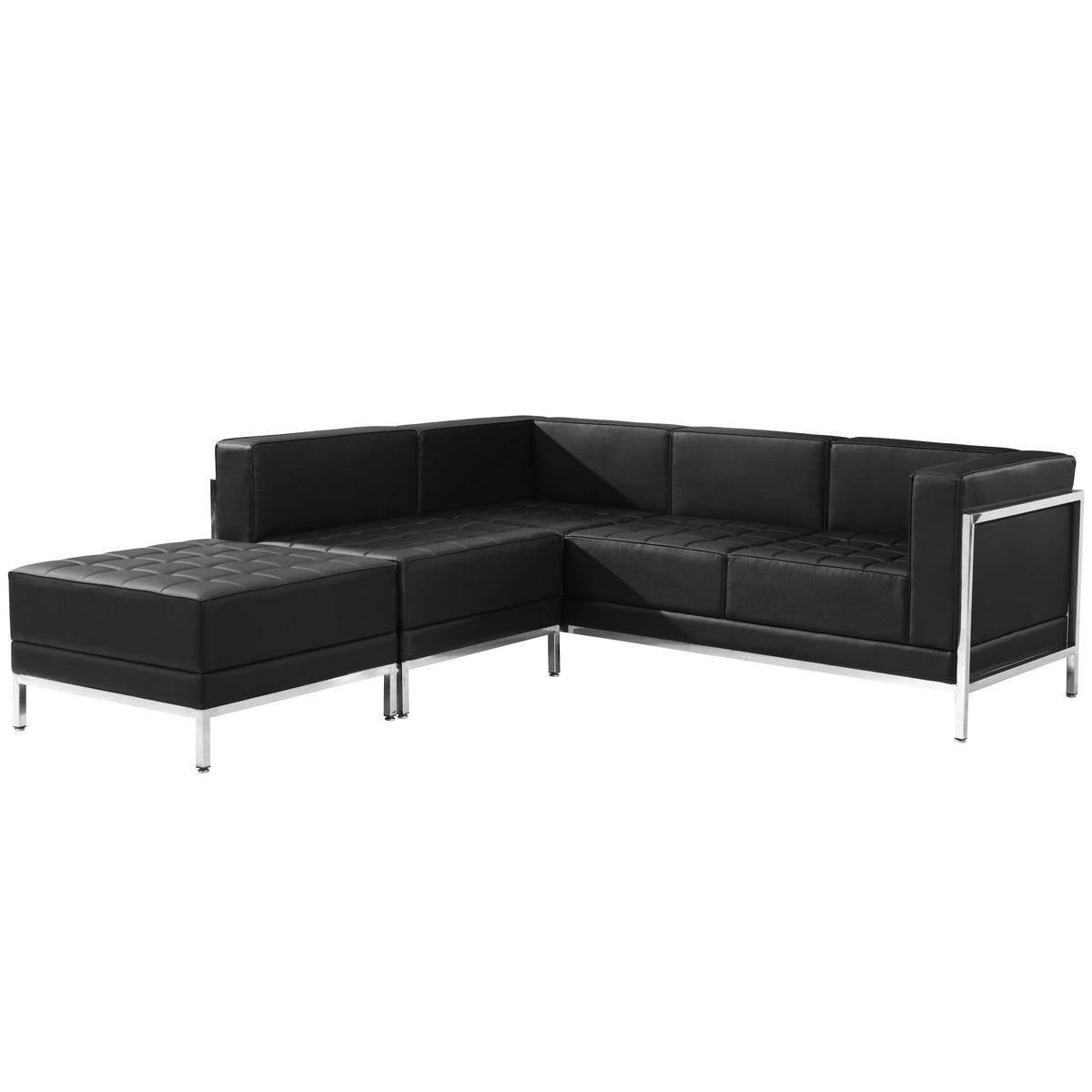 Flash Furniture ZB-IMAG-SECT-SET9-GG 3 Piece Black LeatherSoft Modular Sectional Configuration - Stainless Steel Legs - Main view