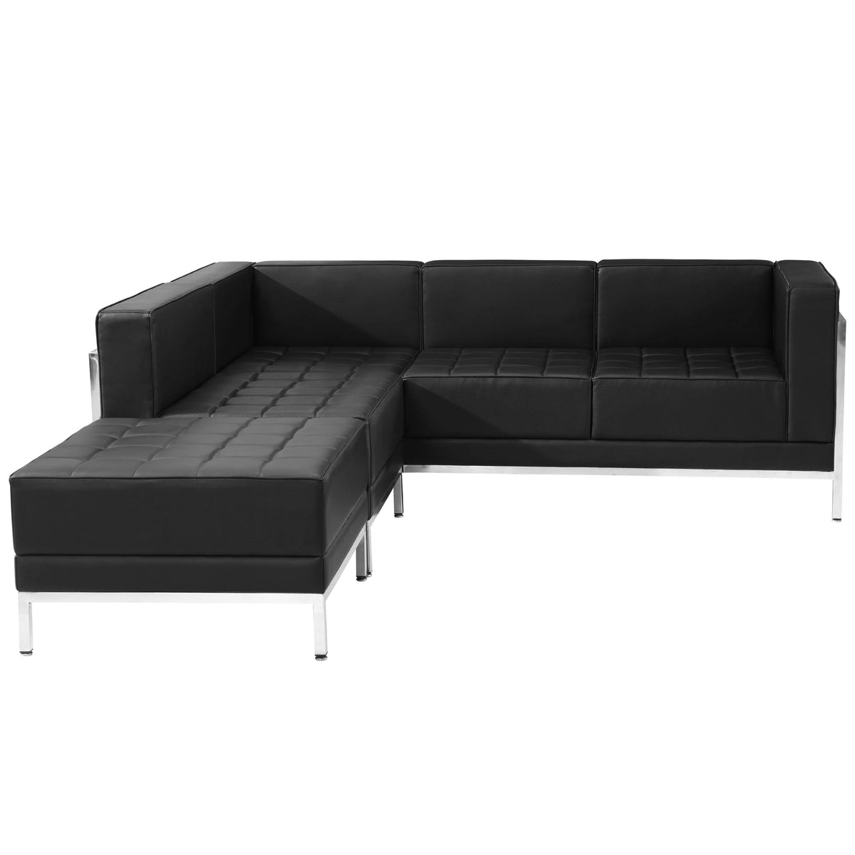 Flash Furniture ZB-IMAG-SECT-SET9-GG 3 Piece Black LeatherSoft Modular Sectional Configuration - Stainless Steel Legs - View 2