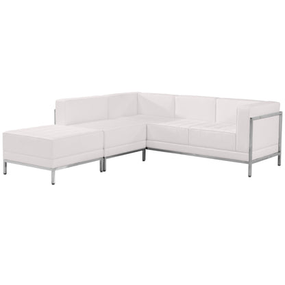 Flash Furniture ZB-IMAG-SECT-SET9-WH-GG 3 Piece White LeatherSoft Modular Sectional Configuration - Stainless Steel Legs (Melrose White) - Main view
