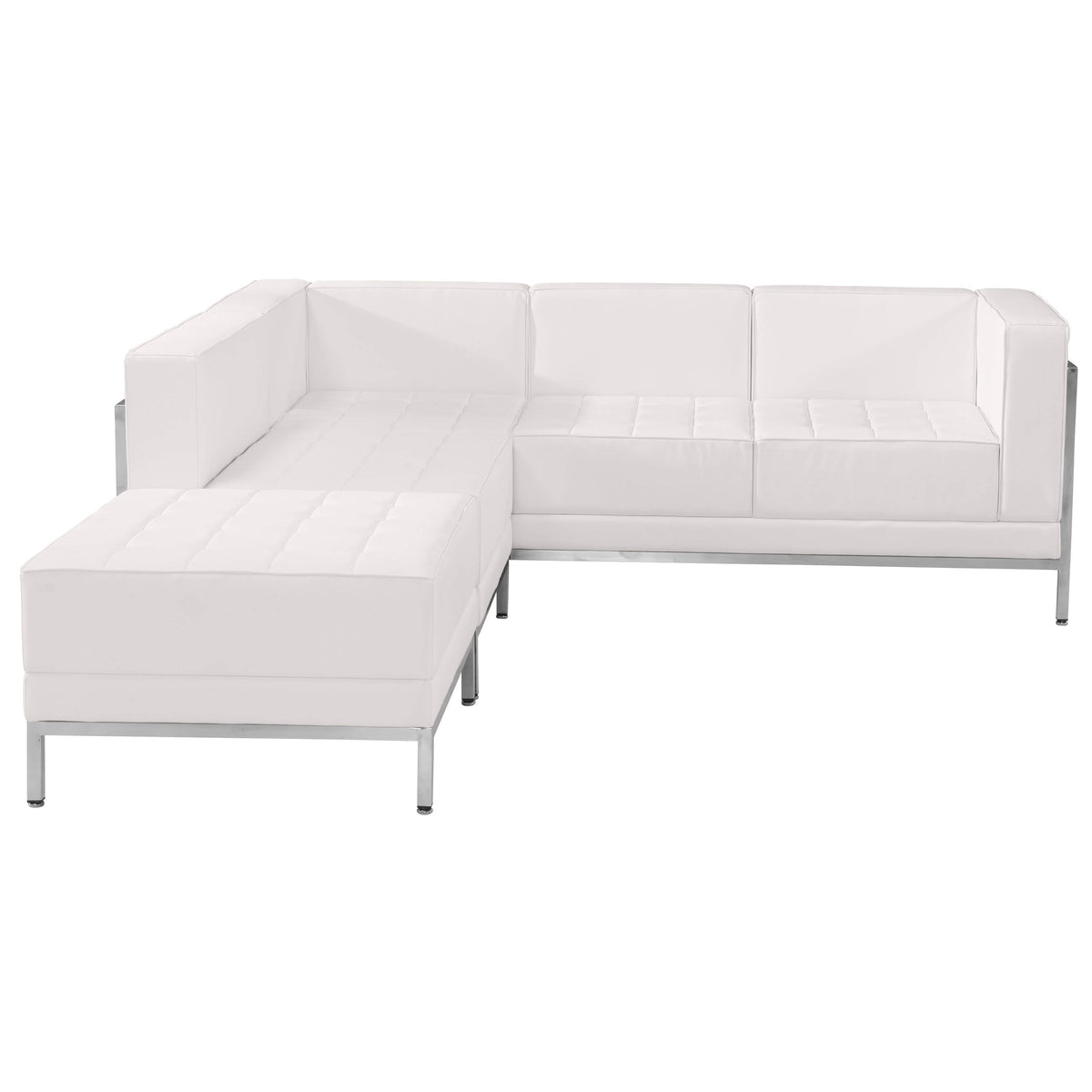 Flash Furniture ZB-IMAG-SECT-SET9-WH-GG 3 Piece White LeatherSoft Modular Sectional Configuration - Stainless Steel Legs (Melrose White) - View 2