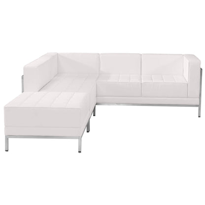 Flash Furniture ZB-IMAG-SECT-SET9-WH-GG 3 Piece White LeatherSoft Modular Sectional Configuration - Stainless Steel Legs (Melrose White) - View 2