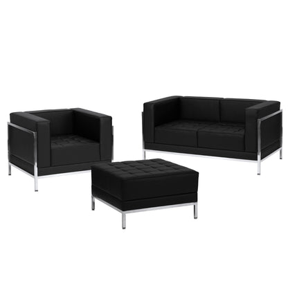 Flash Furniture ZB-IMAG-SET11-GG Black LeatherSoft Modular Loveseat, Chair & Ottoman Set with Ganging Clips w/Taut Back &Seat - Main view
