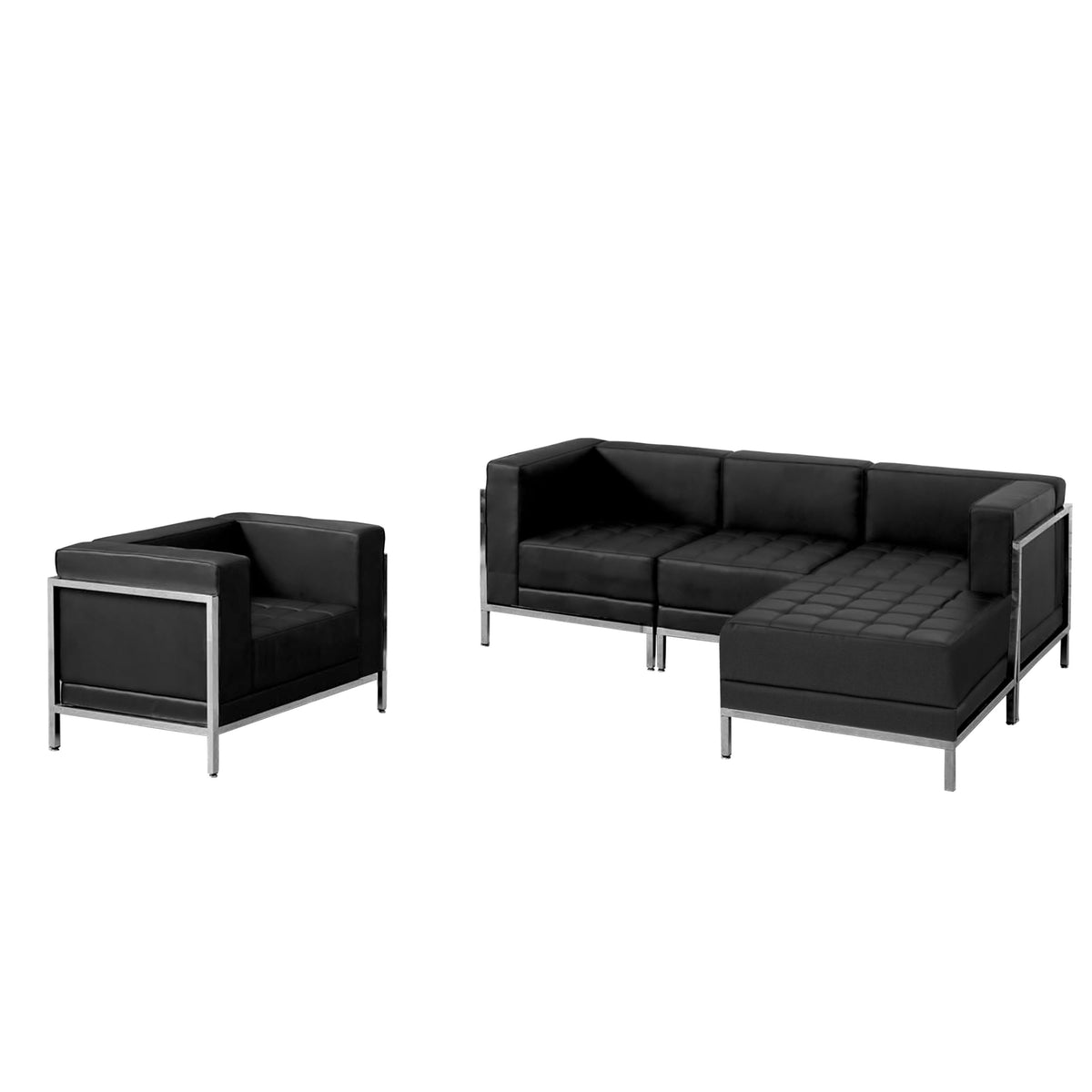 Flash Furniture ZB-IMAG-SET12-GG 5 Piece Black LeatherSoft Modular Sectional & Chair - Stainless Steel Legs - Main view