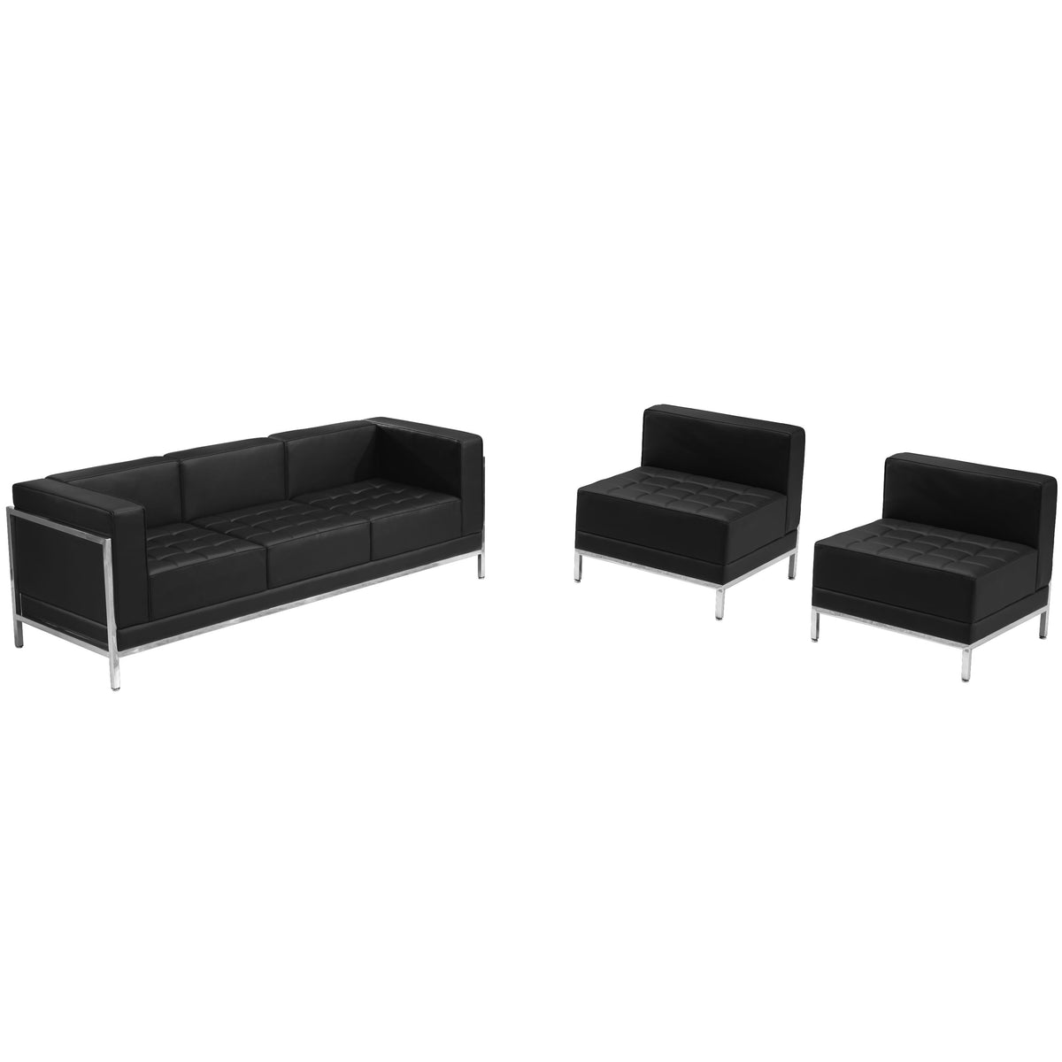Flash Furniture ZB-IMAG-SET13-GG Black LeatherSoft Modular Sofa & Chair Set with Ganging Clips with Taut Back and Seat - Main view