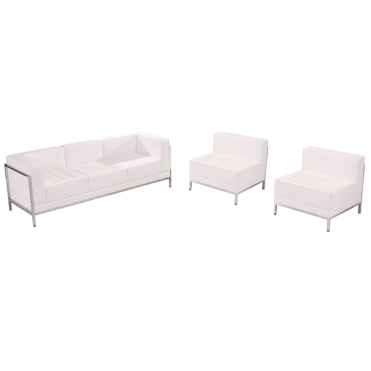Flash Furniture ZB-IMAG-SET13-WH-GG White LeatherSoft Modular Sofa & Chair Set with Ganging Clips with Taut Back and Seat (Melrose White) - Main view