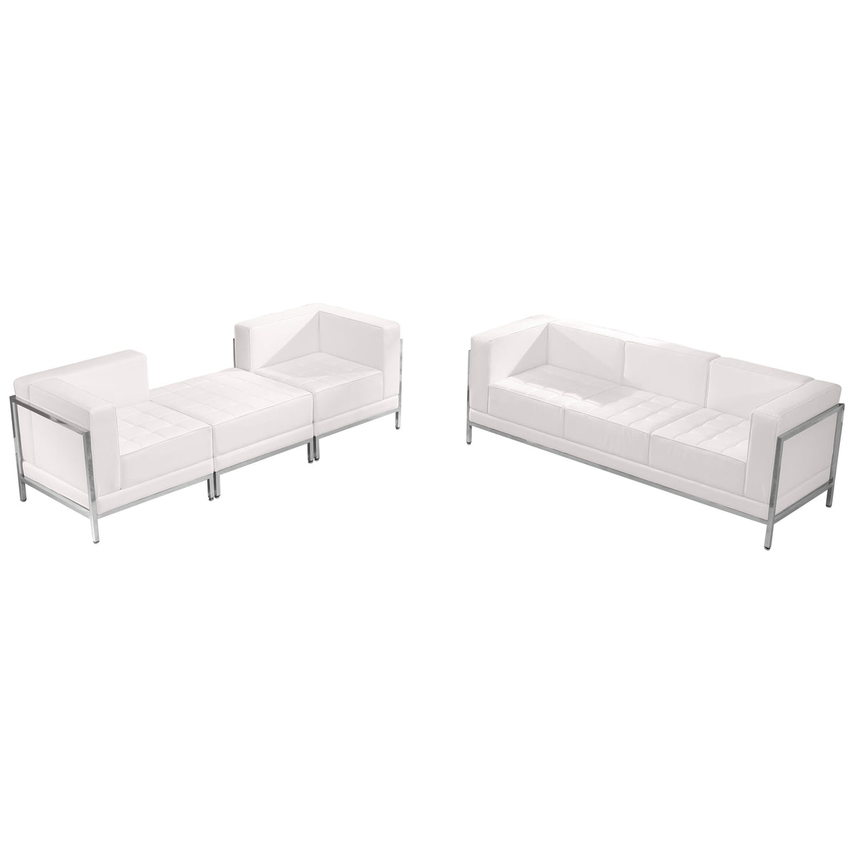 Flash Furniture ZB-IMAG-SET15-WH-GG 4 Piece White LeatherSoft Modular Sofa & Lounge Chair Set w/ Taut Back &Seat (Melrose White) - Main view