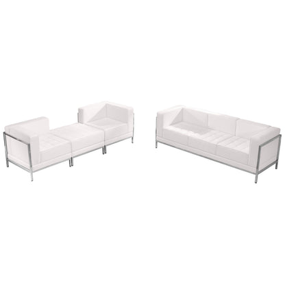 Flash Furniture ZB-IMAG-SET15-WH-GG 4 Piece White LeatherSoft Modular Sofa & Lounge Chair Set w/ Taut Back &Seat (Melrose White) - Main view