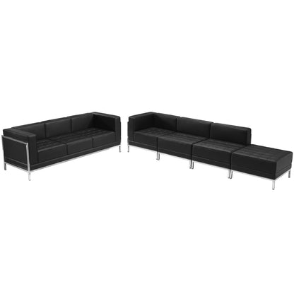 Flash Furniture ZB-IMAG-SET16-GG 5 Piece Black LeatherSoft Modular Sofa & Lounge Chair Set w/ Taut Back &Seat - Main view