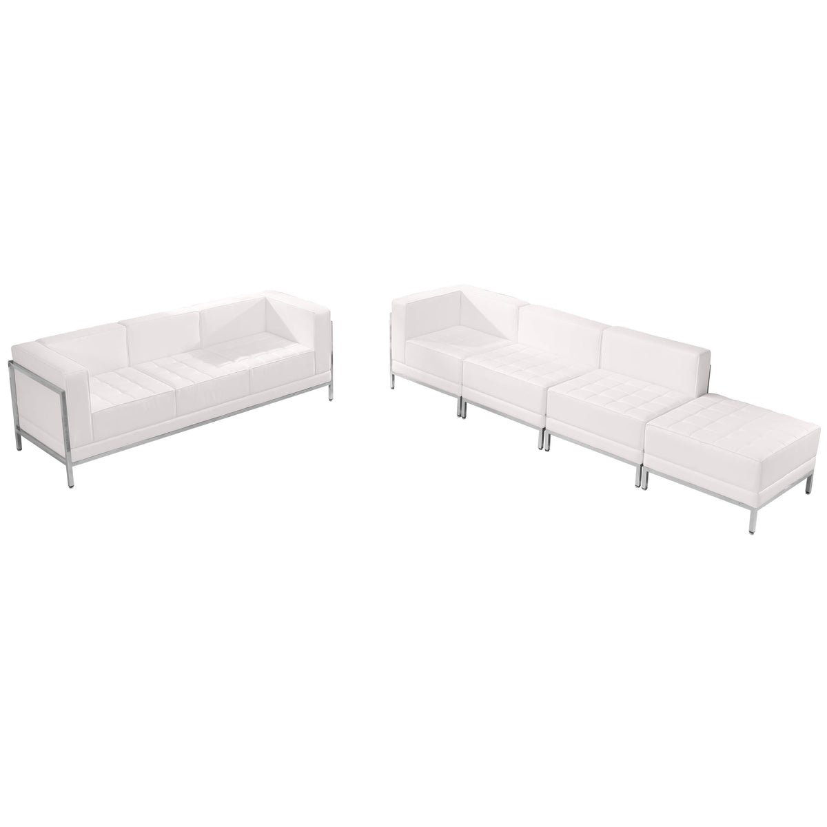 Flash Furniture ZB-IMAG-SET16-WH-GG 5 Piece White LeatherSoft Modular Sofa & Lounge Chair Set w/ Taut Back &Seat (Melrose White) - Main view