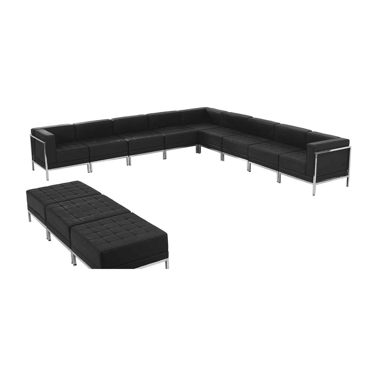 Flash Furniture ZB-IMAG-SET18-GG 12 PC Black LeatherSoft Modular Sectional & Ottoman Set - Stainless Steel Legs - Main view