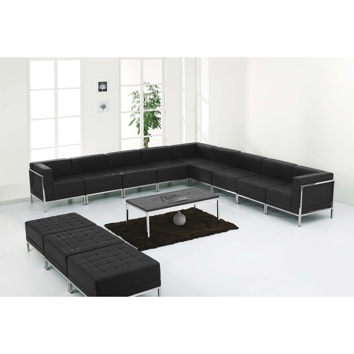 Flash Furniture ZB-IMAG-SET18-GG 12 PC Black LeatherSoft Modular Sectional & Ottoman Set - Stainless Steel Legs - View 2