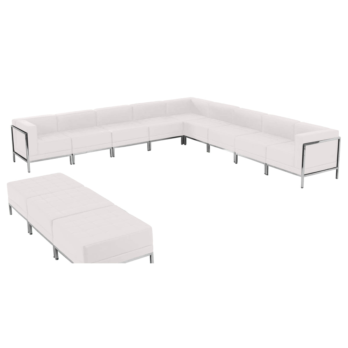 Flash Furniture ZB-IMAG-SET18-WH-GG 12 PC White LeatherSoft Modular Sectional & Ottoman Set - Stainless Steel Legs (Melrose White) - Main view