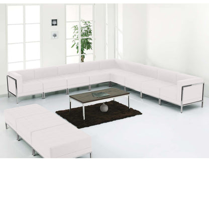 Flash Furniture ZB-IMAG-SET18-WH-GG 12 PC White LeatherSoft Modular Sectional & Ottoman Set - Stainless Steel Legs (Melrose White) - View 2