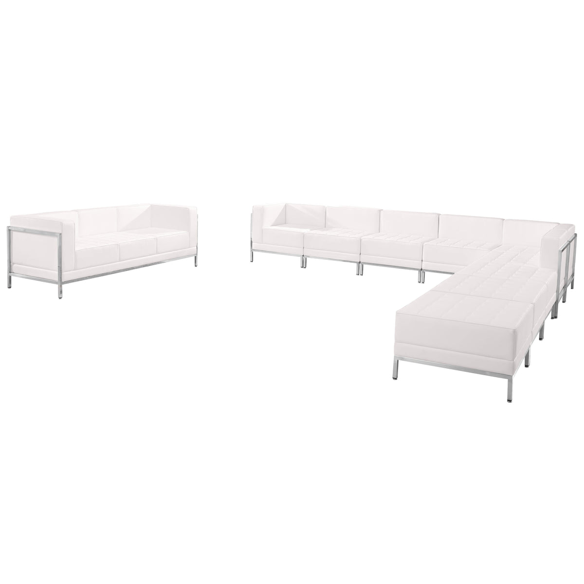 Flash Furniture ZB-IMAG-SET19-WH-GG 10 Piece White LeatherSoft Modular Sectional & Sofa Set - Stainless Steel Legs (Melrose White) - Main view