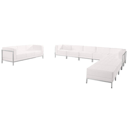 Flash Furniture ZB-IMAG-SET19-WH-GG 10 Piece White LeatherSoft Modular Sectional & Sofa Set - Stainless Steel Legs (Melrose White) - Main view