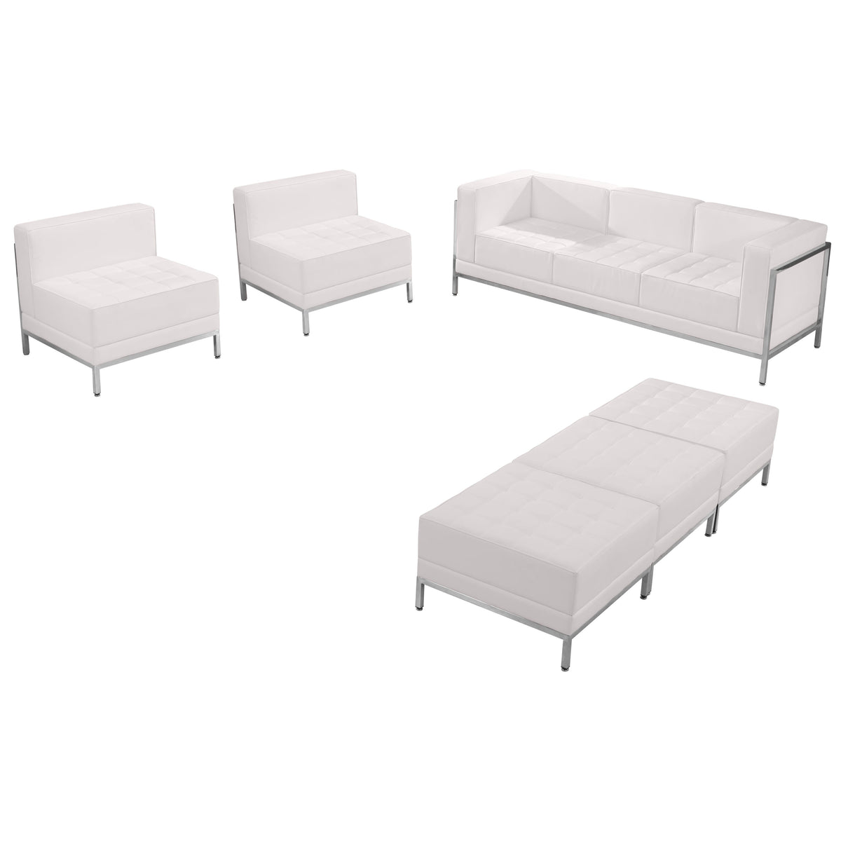 Flash Furniture ZB-IMAG-SET20-WH-GG White LeatherSoft Modular Sofa, Chair & Ottoman Set with Ganging Clips with Taut Back and Seat - Main view