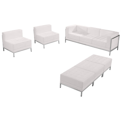 Flash Furniture ZB-IMAG-SET20-WH-GG White LeatherSoft Modular Sofa, Chair & Ottoman Set with Ganging Clips with Taut Back and Seat - Main view