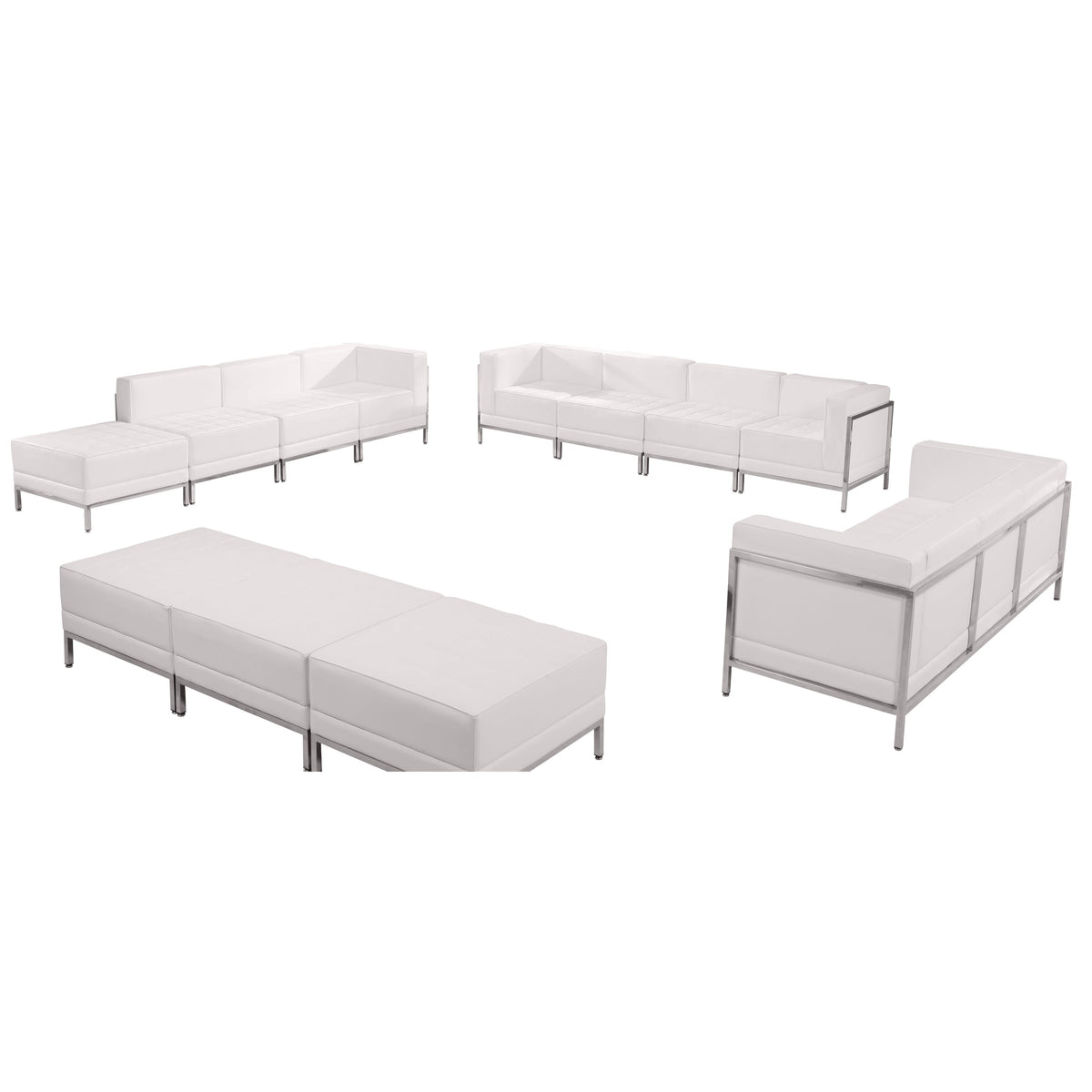 Flash Furniture ZB-IMAG-SET21-WH-GG 12 Piece White LeatherSoft Modular Sofa, Lounge & Ottoman Set - Main view