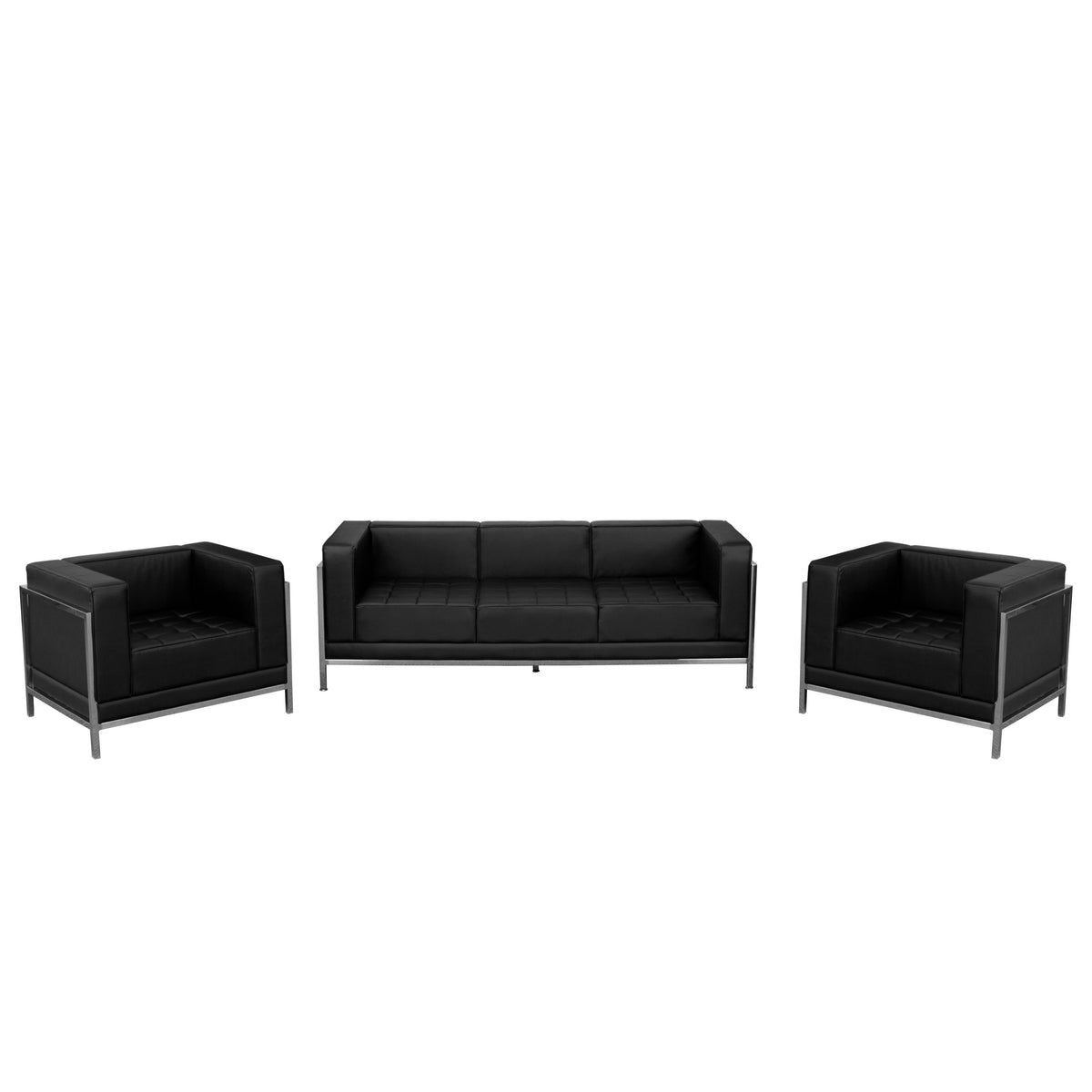 Flash Furniture ZB-IMAG-SET3-GG Black LeatherSoft Modular Sofa & Chair Set with Ganging Clips with Taut Back and Seat - Main view