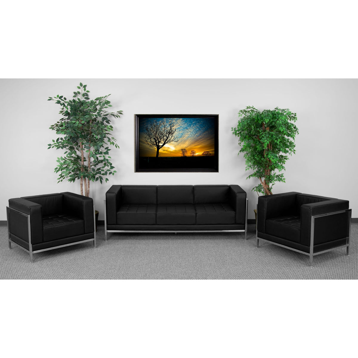 Flash Furniture ZB-IMAG-SET3-GG Black LeatherSoft Modular Sofa & Chair Set with Ganging Clips with Taut Back and Seat - View 2