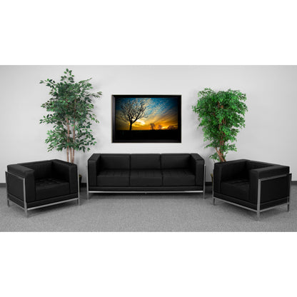 Flash Furniture ZB-IMAG-SET3-GG Black LeatherSoft Modular Sofa & Chair Set with Ganging Clips with Taut Back and Seat - View 2