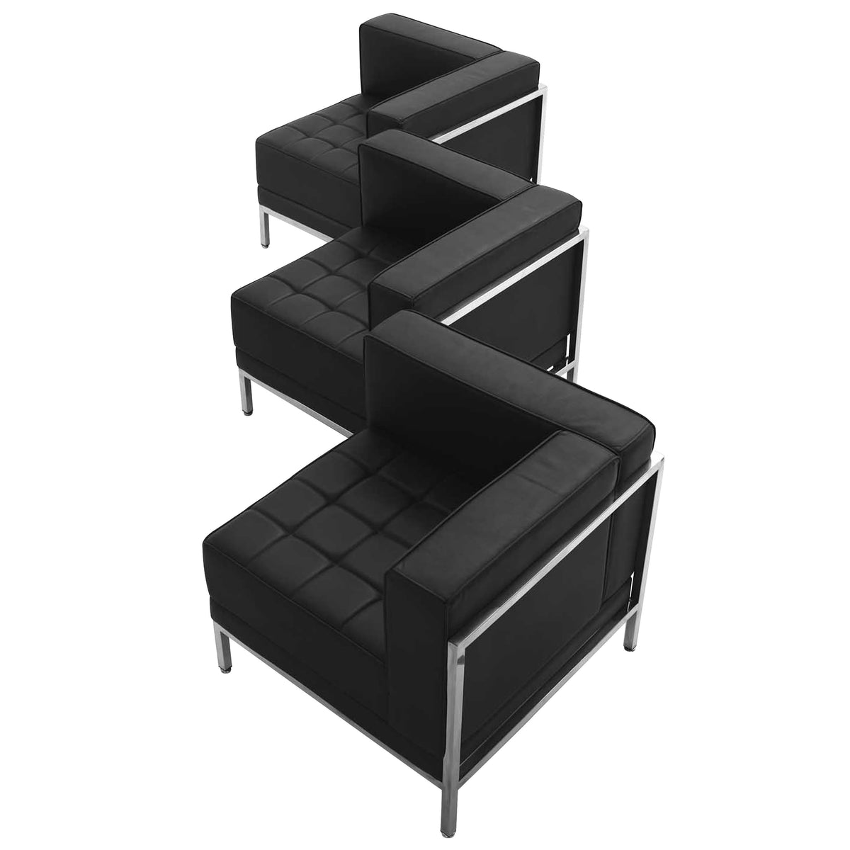 Flash Furniture ZB-IMAG-SET4-GG Black LeatherSoft 3 Piece Modular Corner Chair Set with Taut Back and Seat - Main view