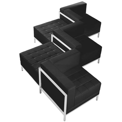 Flash Furniture ZB-IMAG-SET5-GG Black LeatherSoft 5 Piece Modular Chair & Ottoman Set with Ganging Clips w/Taut Back &Seat - View 2