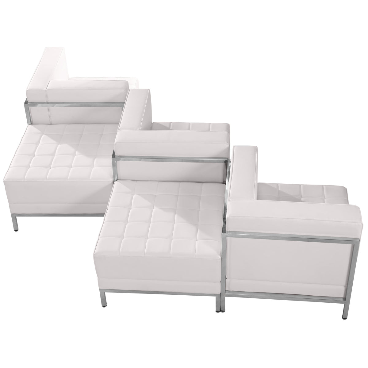 Flash Furniture ZB-IMAG-SET5-WH-GG White LeatherSoft 5 Piece Modular Chair & Ottoman Set with Ganging Clips w/Taut Back &Seat (Melrose White) - Main view