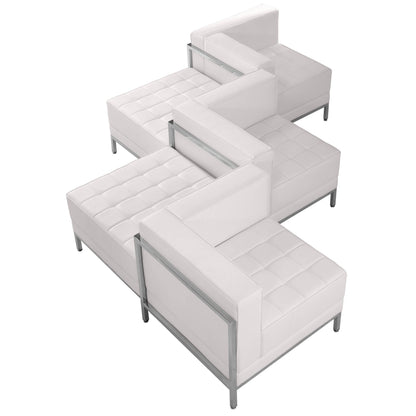 Flash Furniture ZB-IMAG-SET5-WH-GG White LeatherSoft 5 Piece Modular Chair & Ottoman Set with Ganging Clips w/Taut Back &Seat (Melrose White) - View 2