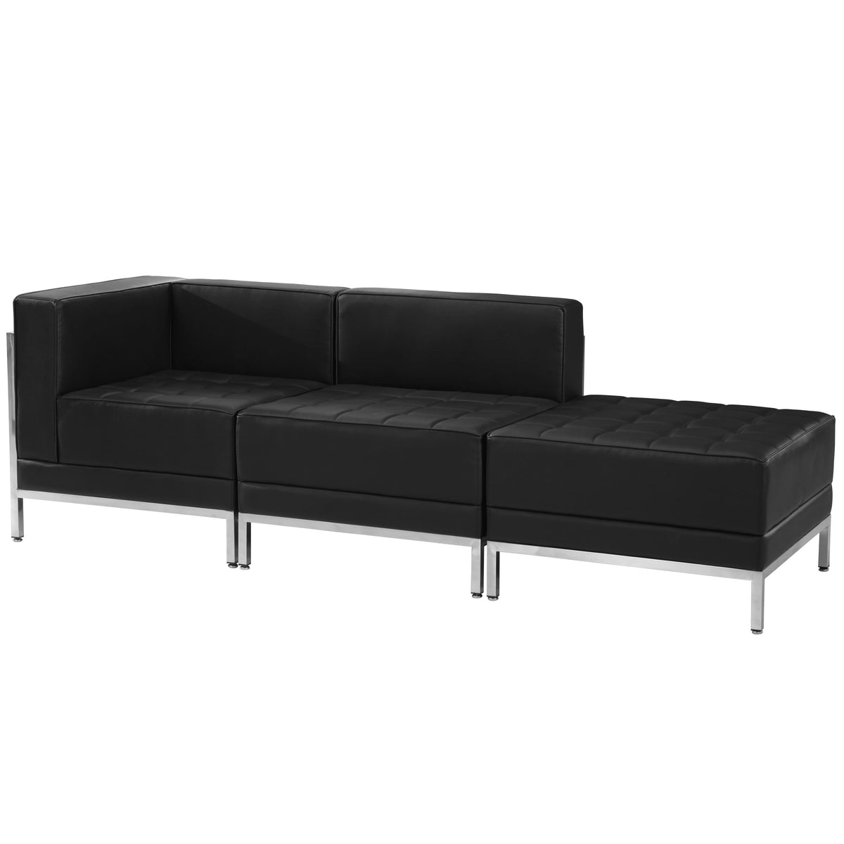 Flash Furniture ZB-IMAG-SET6-GG Black LeatherSoft 3 Piece Modular Chair & Ottoman Set with Ganging Clips w/Taut Back &Seat - Main view